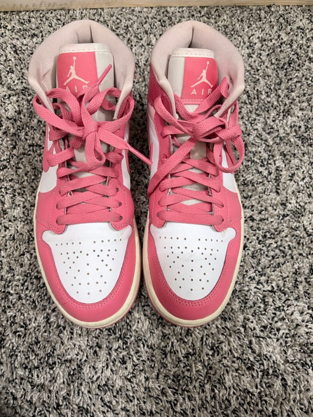 Jordan Women's Pink and White High-Top Sneakers